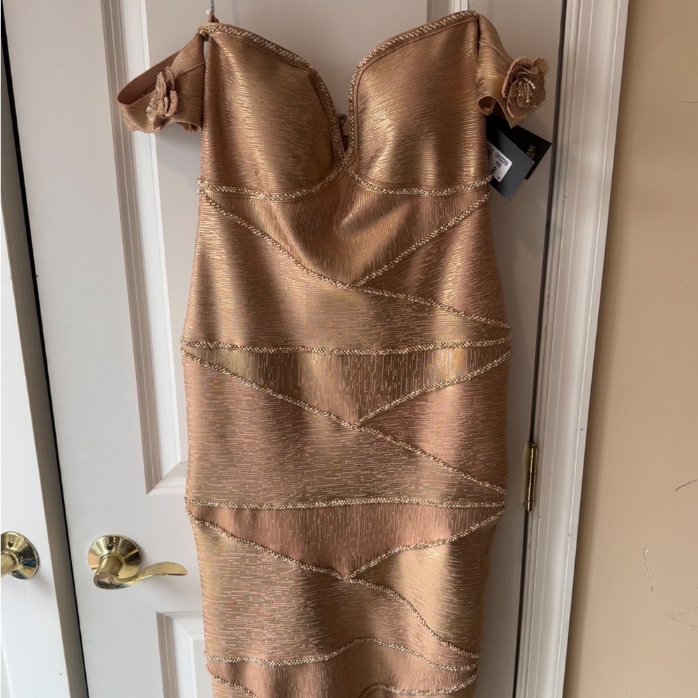 Terani Couture Gold Bandage Dress